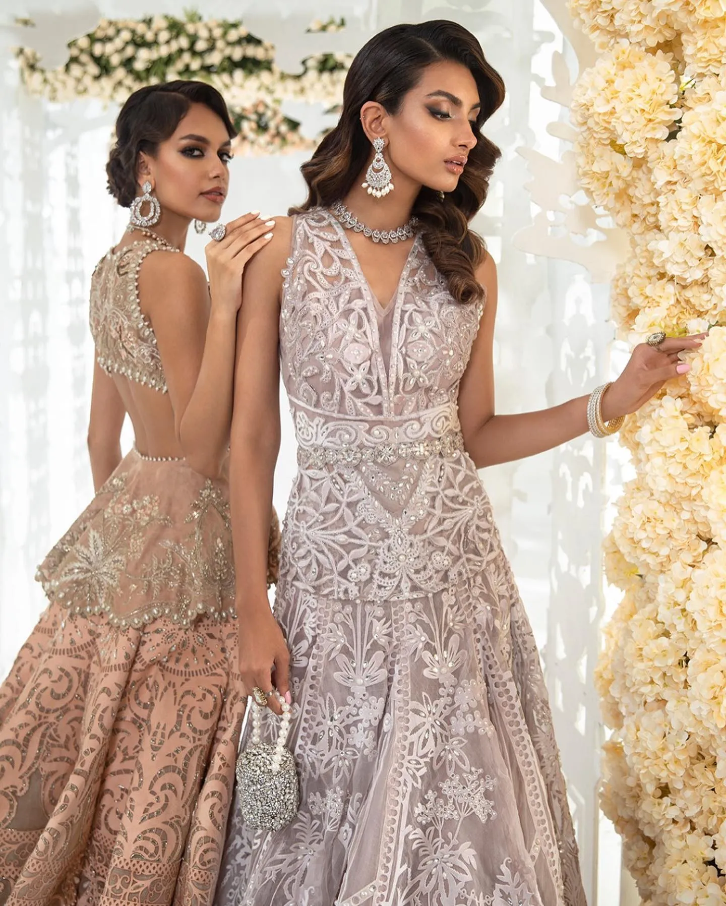 Designer Indian Bridal Wear Silver Lehenga Gown Dress