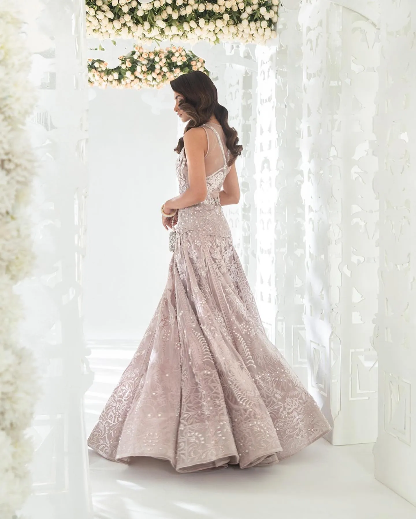 Designer Indian Bridal Wear Silver Lehenga Gown Dress