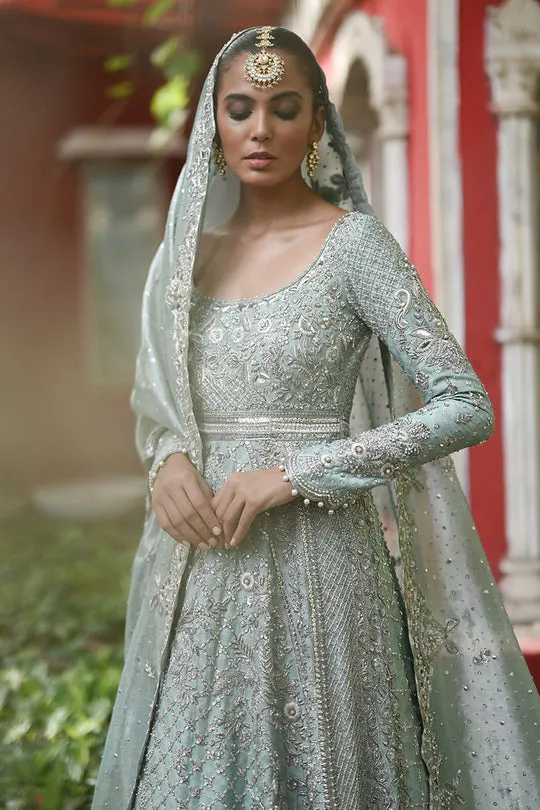 Designer Light Blue Lehenga Gown for Indian Bridal Wear