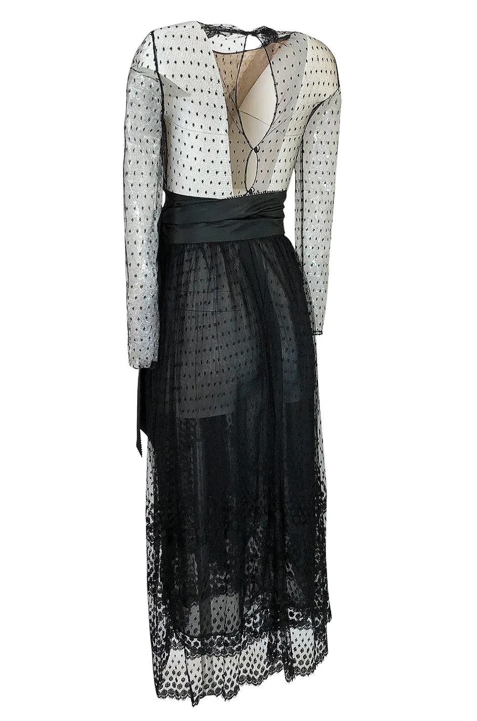 Documented Spring 1979 Bill Blass Couture Black Silk Swiss Dot Net Dress