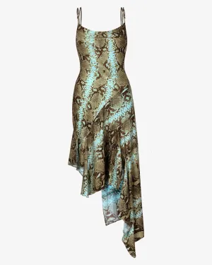 Draped Asymmetric Cowl-Neck Midi Dress