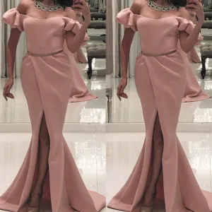 dusty pink evening dresses long mermaid elegant off the shoulder simple cheap evening gown vestido de longo