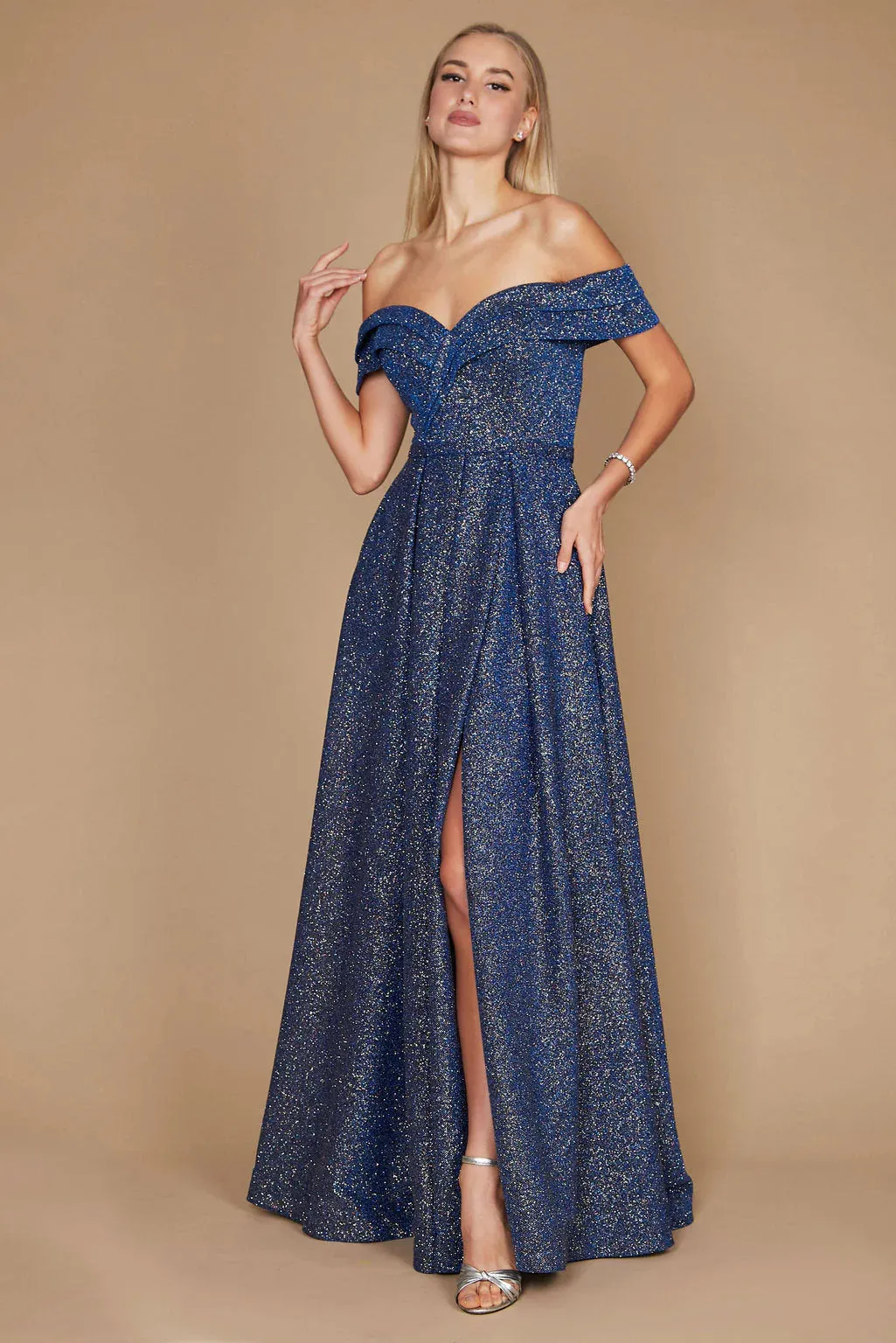 Dylan & David's DD1289 Long Off Shoulder Glitter Prom Dress