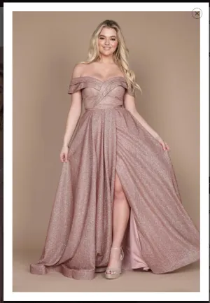 Dylan & David's DD1289 Long Off Shoulder Glitter Prom Dress