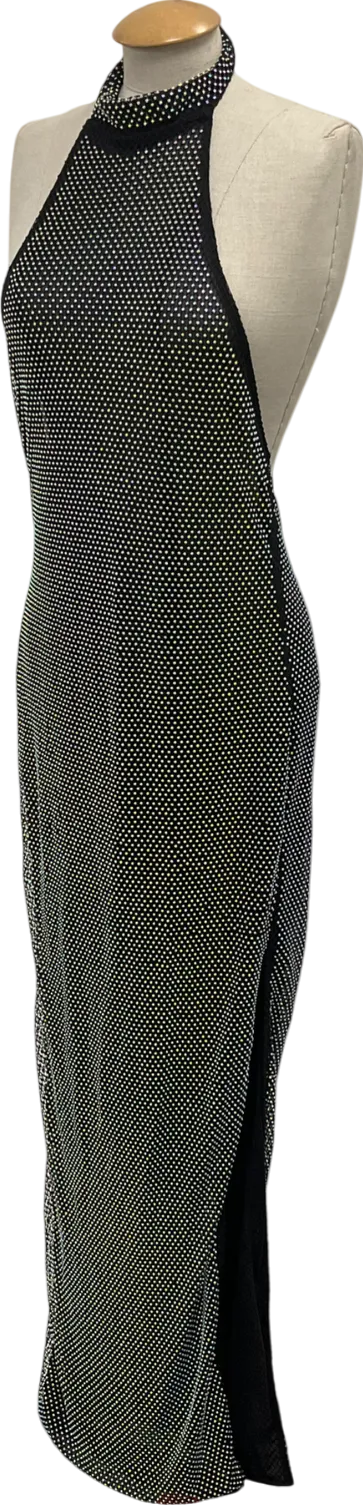 Ego Black Hotfix High Neck Split Leg Dress UK L