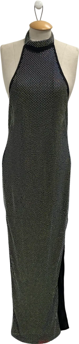 Ego Black Hotfix High Neck Split Leg Dress UK L