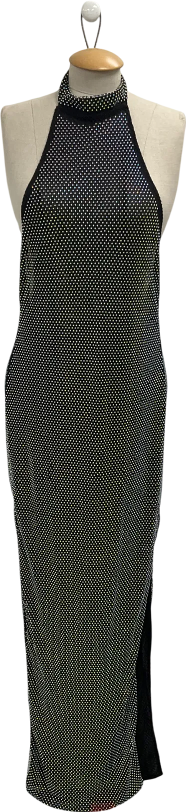 Ego Black Hotfix High Neck Split Leg Dress UK L