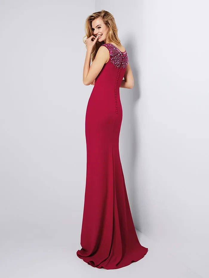 Elaborate Garnet Red Evening Gowns Beaded Scoop Mermaid Formal Dresses