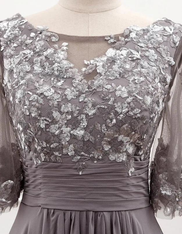 Elegant Half Sleeve Gray Mother of Bride Dress