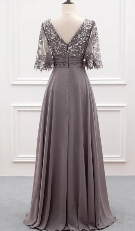 Elegant Half Sleeve Gray Mother of Bride Dress
