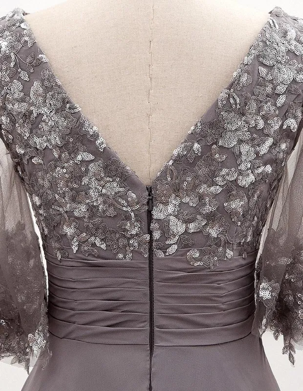 Elegant Half Sleeve Gray Mother of Bride Dress