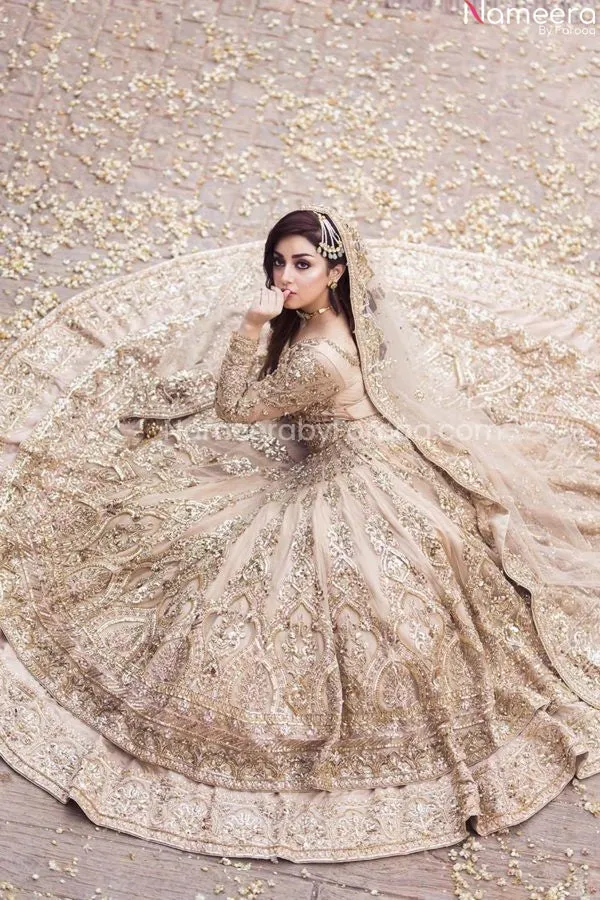 Embellished Bridal Ivory and Gold Wedding Dress #BN1019