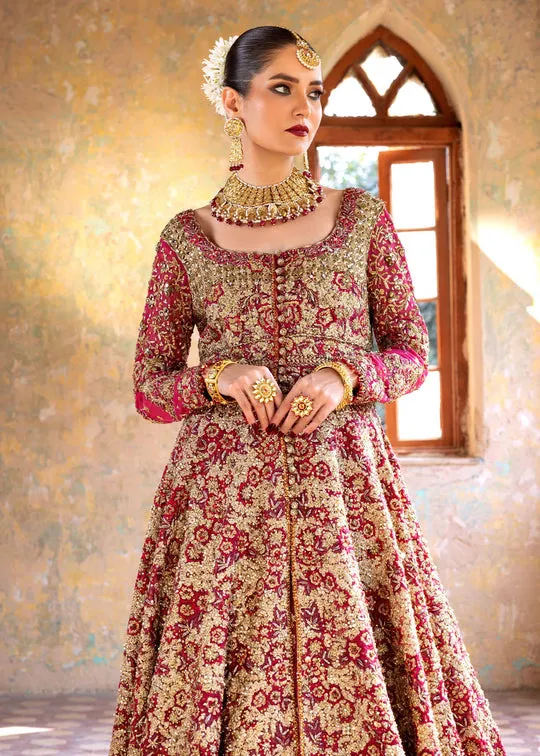 Embellished Front Open Pakistani Bridal Gown with Chiffon Lehenga and Net Dupatta Dress