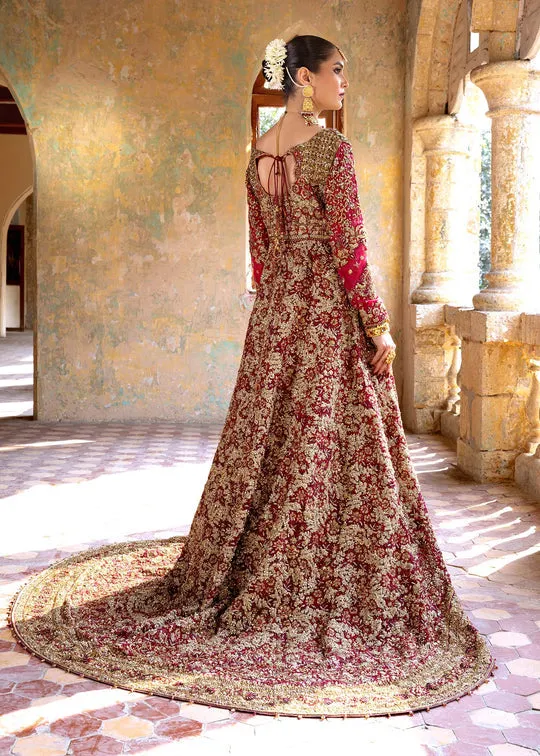 Embellished Front Open Pakistani Bridal Gown with Chiffon Lehenga and Net Dupatta Dress