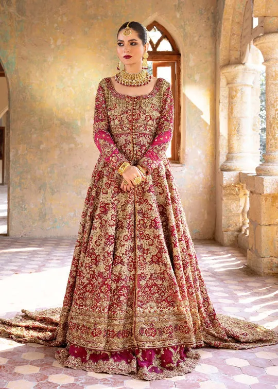 Embellished Front Open Pakistani Bridal Gown with Chiffon Lehenga and Net Dupatta Dress