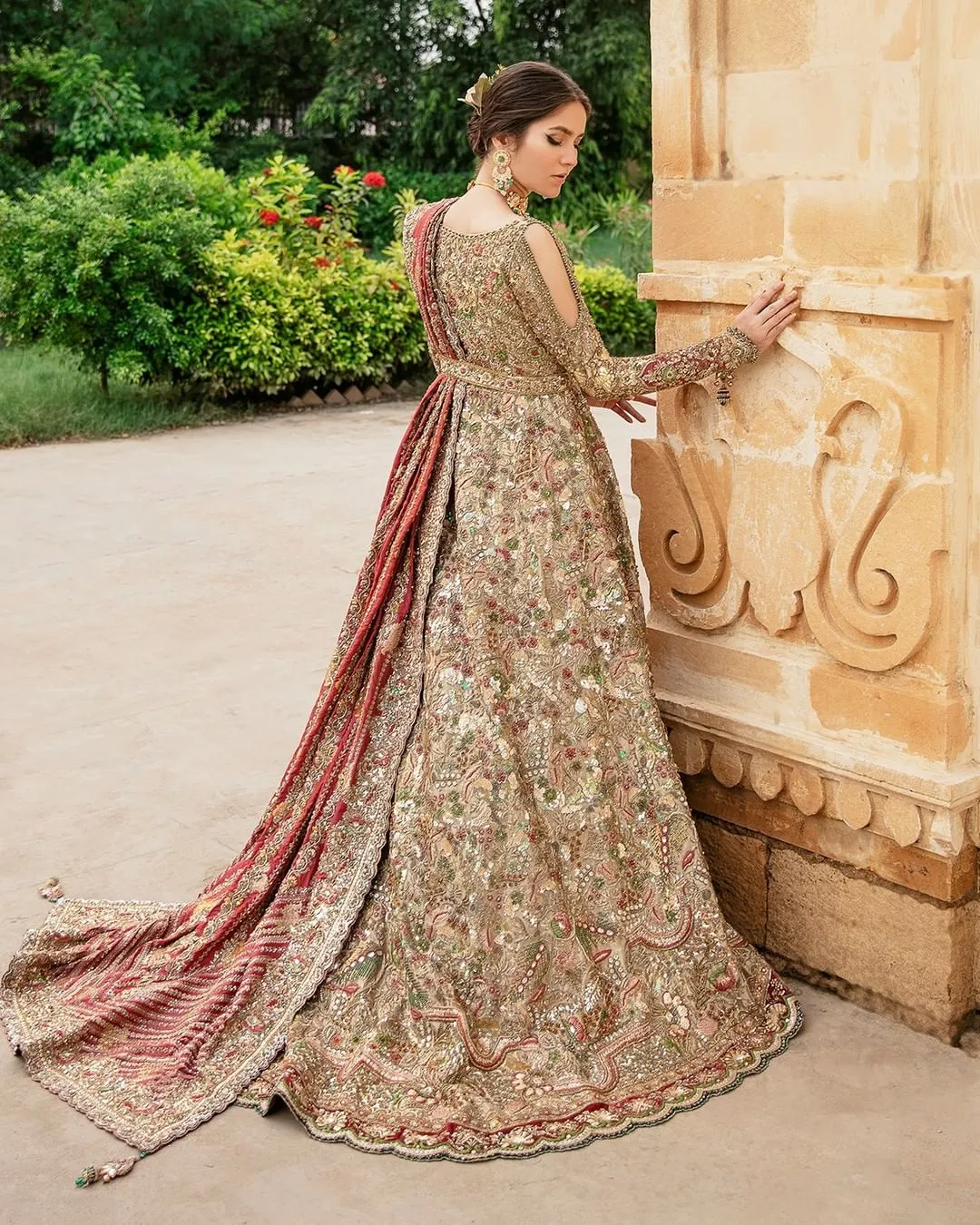 Embellished Lehenga Gown Dupatta Pakistani Bridal Dress