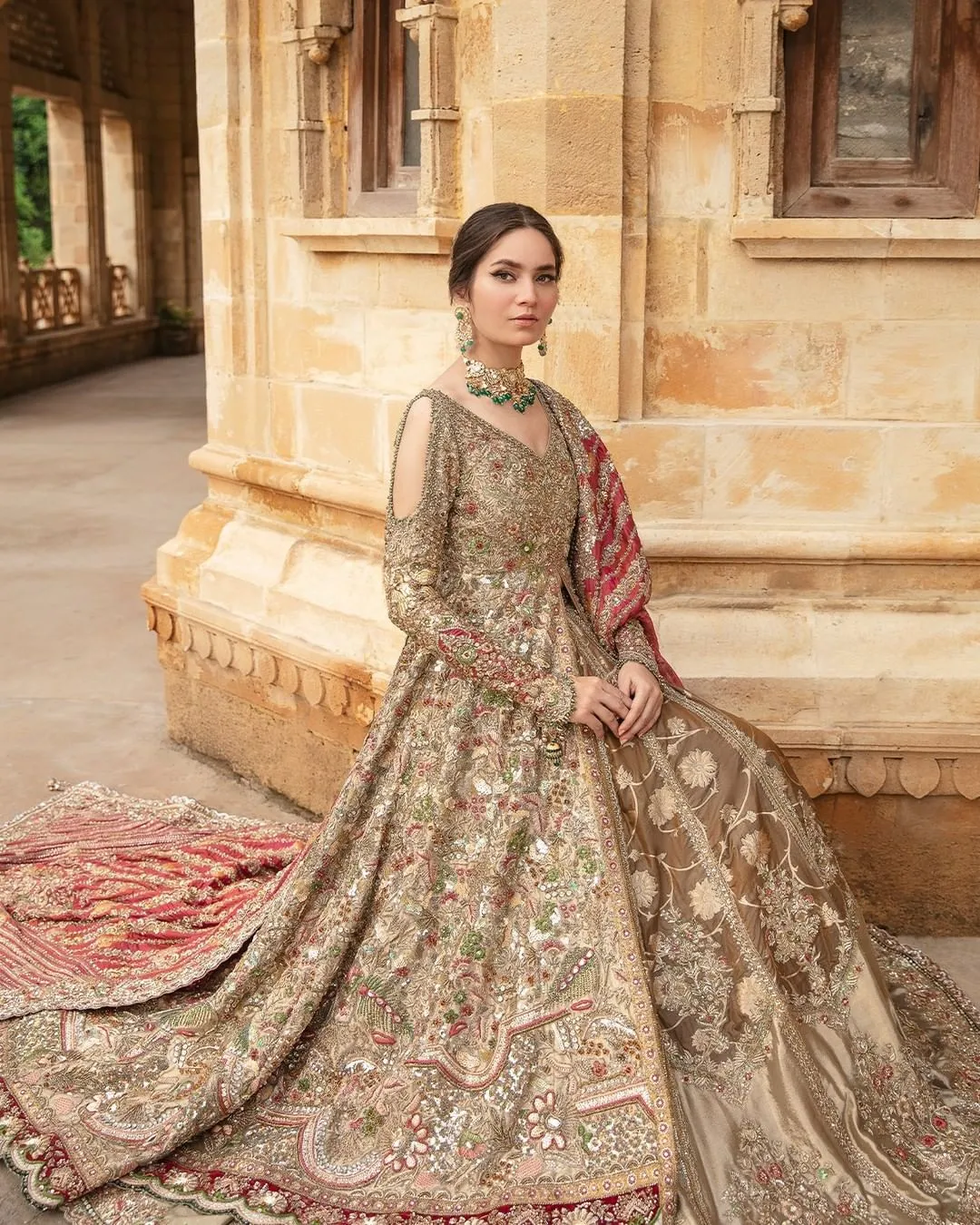 Embellished Lehenga Gown Dupatta Pakistani Bridal Dress