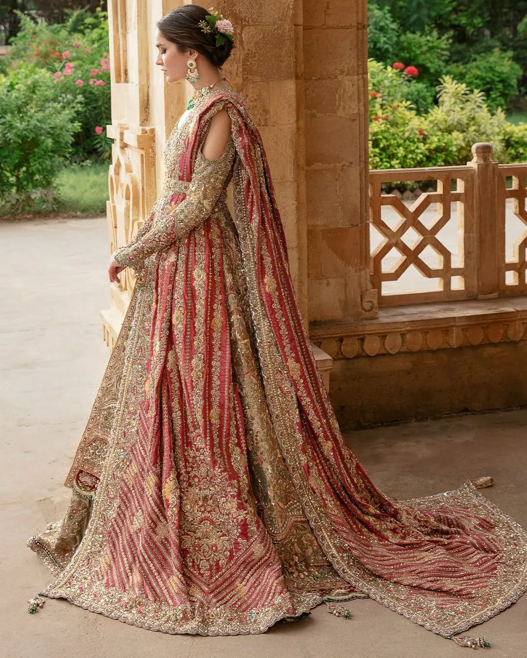 Embellished Lehenga Gown Dupatta Pakistani Bridal Dress