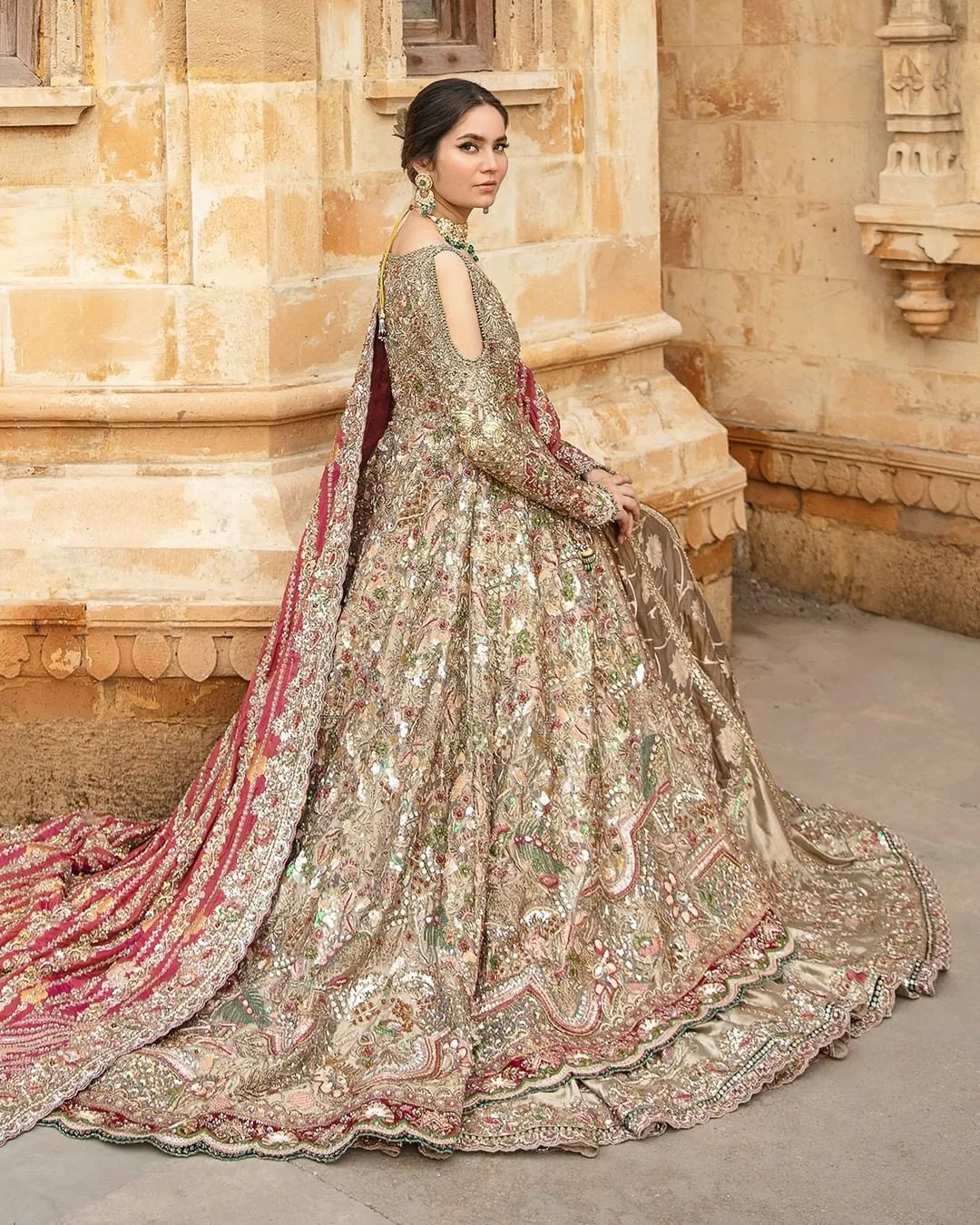 Embellished Lehenga Gown Dupatta Pakistani Bridal Dress