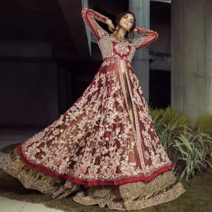 Embellished Maroon Indian Bridal Gown Lehenga #BN1279