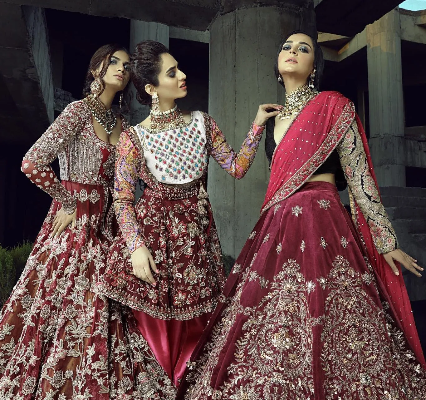 Embellished Maroon Indian Bridal Gown Lehenga #BN1279