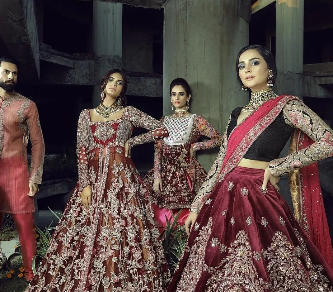 Embellished Maroon Indian Bridal Gown Lehenga #BN1279