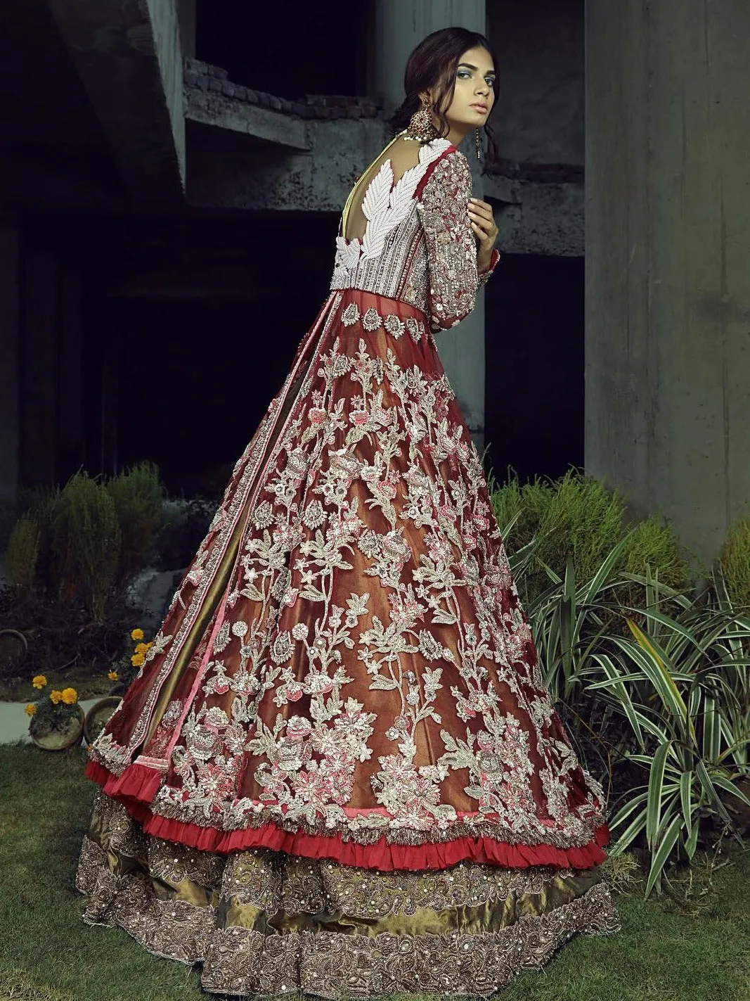 Embellished Maroon Indian Bridal Gown Lehenga #BN1279