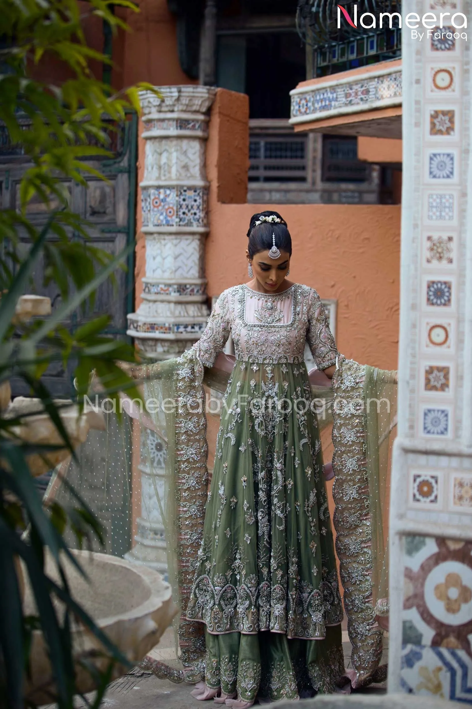 Embellished Pakistani Bridal Lehenga Gown Dress #BS553