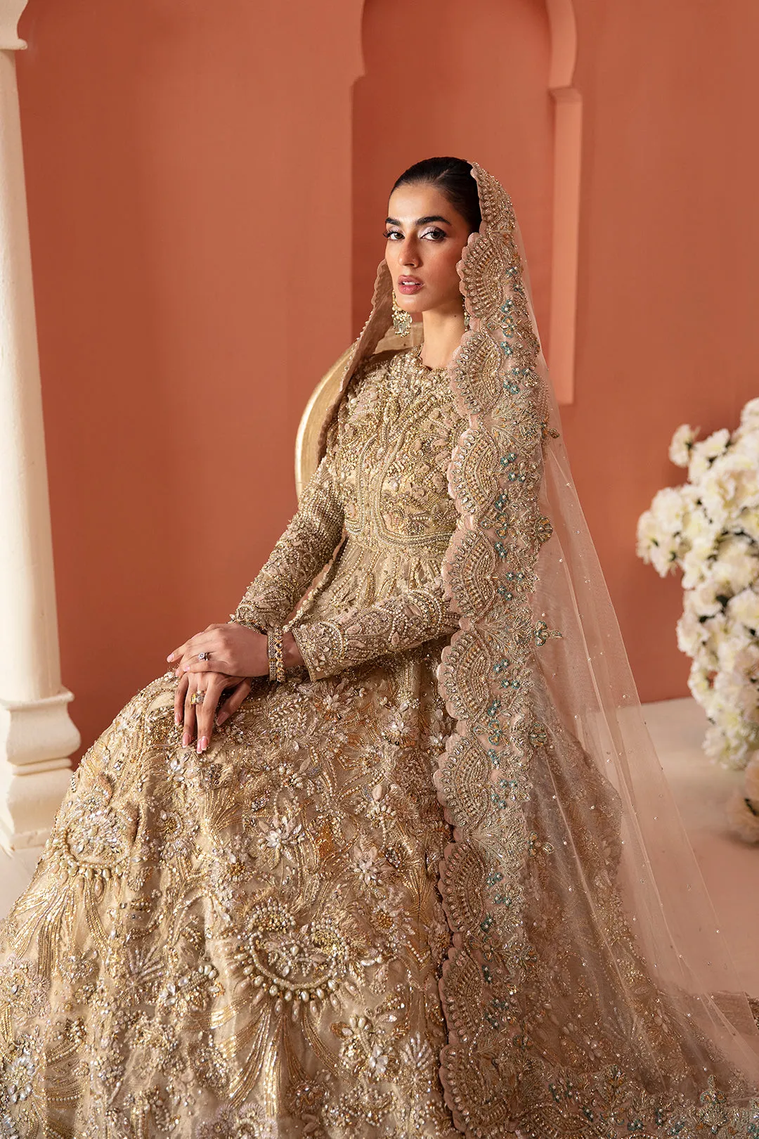 Embellished Pakistani Bridal Outfit in Royal Gown Style