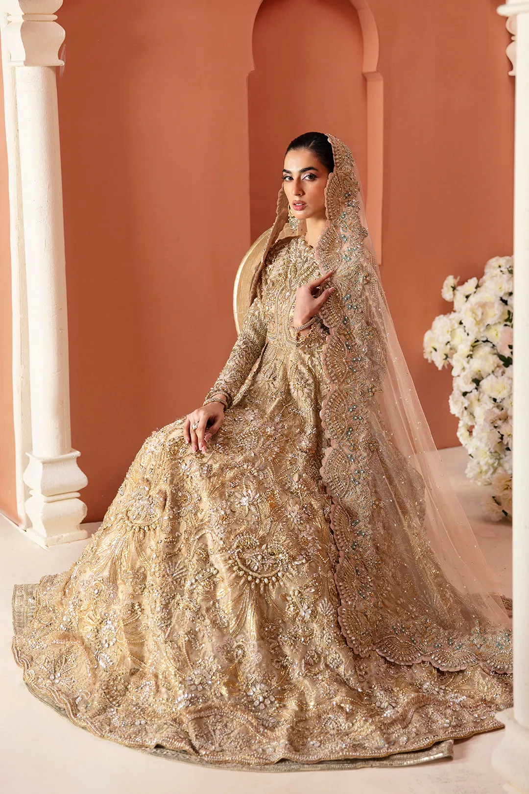 Embellished Pakistani Bridal Outfit in Royal Gown Style