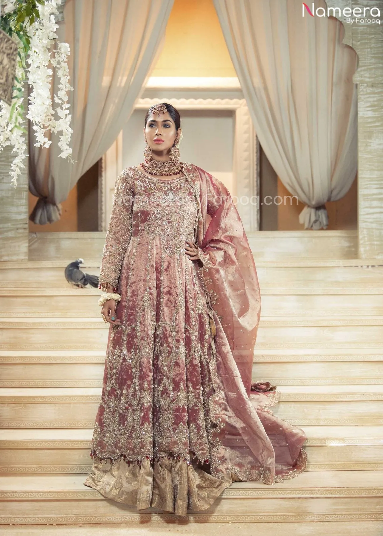 Embellished Pink Lehenga Gown for Wedding Wear #BN1016