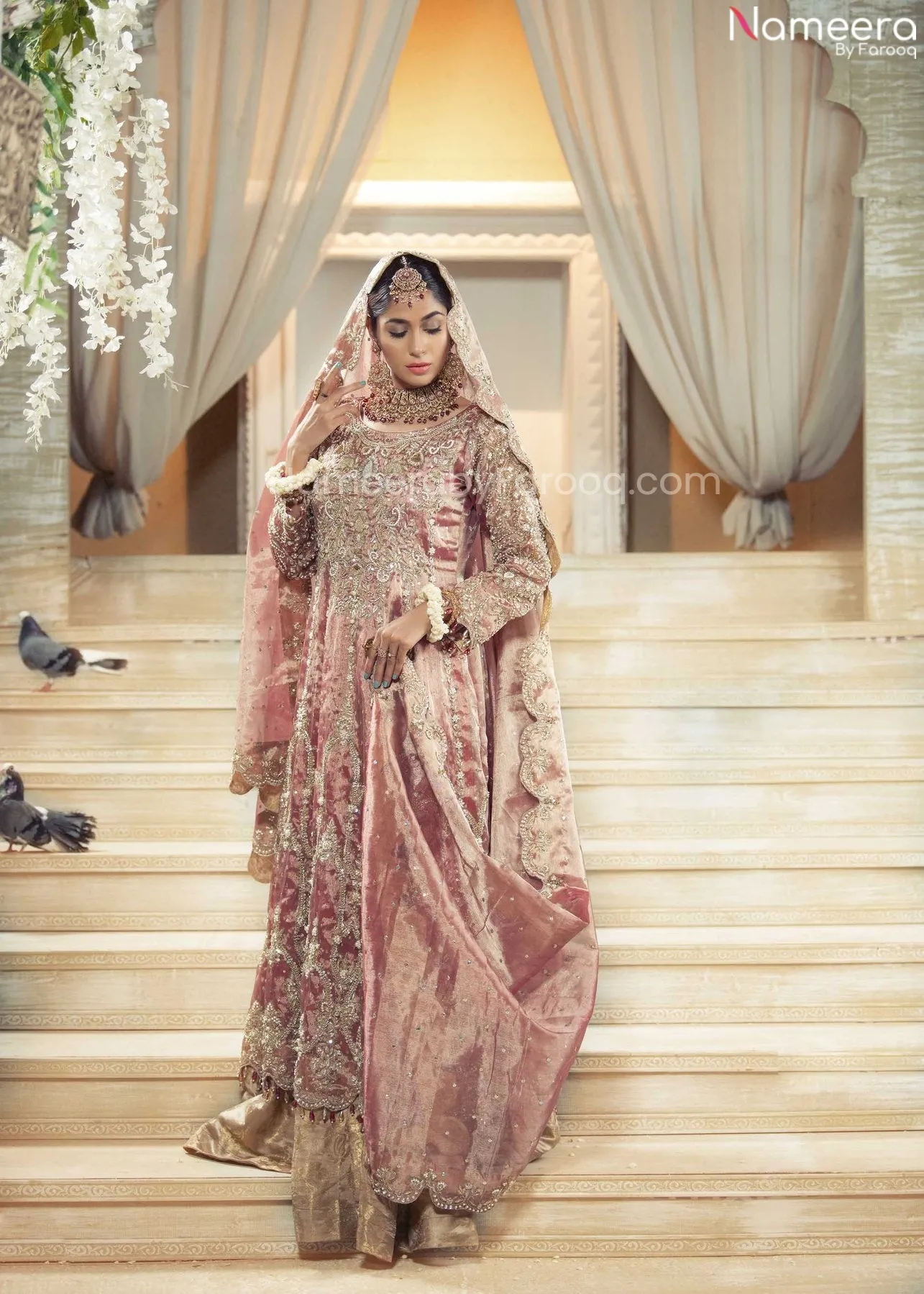 Embellished Pink Lehenga Gown for Wedding Wear #BN1016
