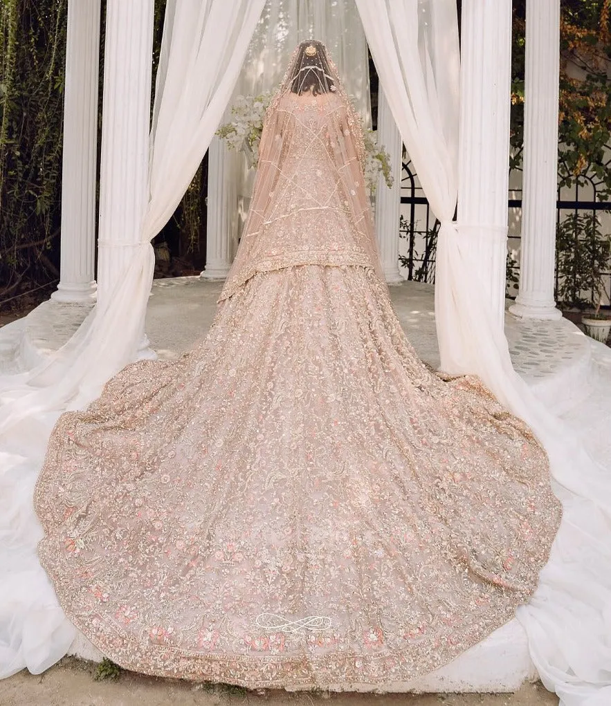 Embellished Silver and Pink Lehenga for Bridal Wear