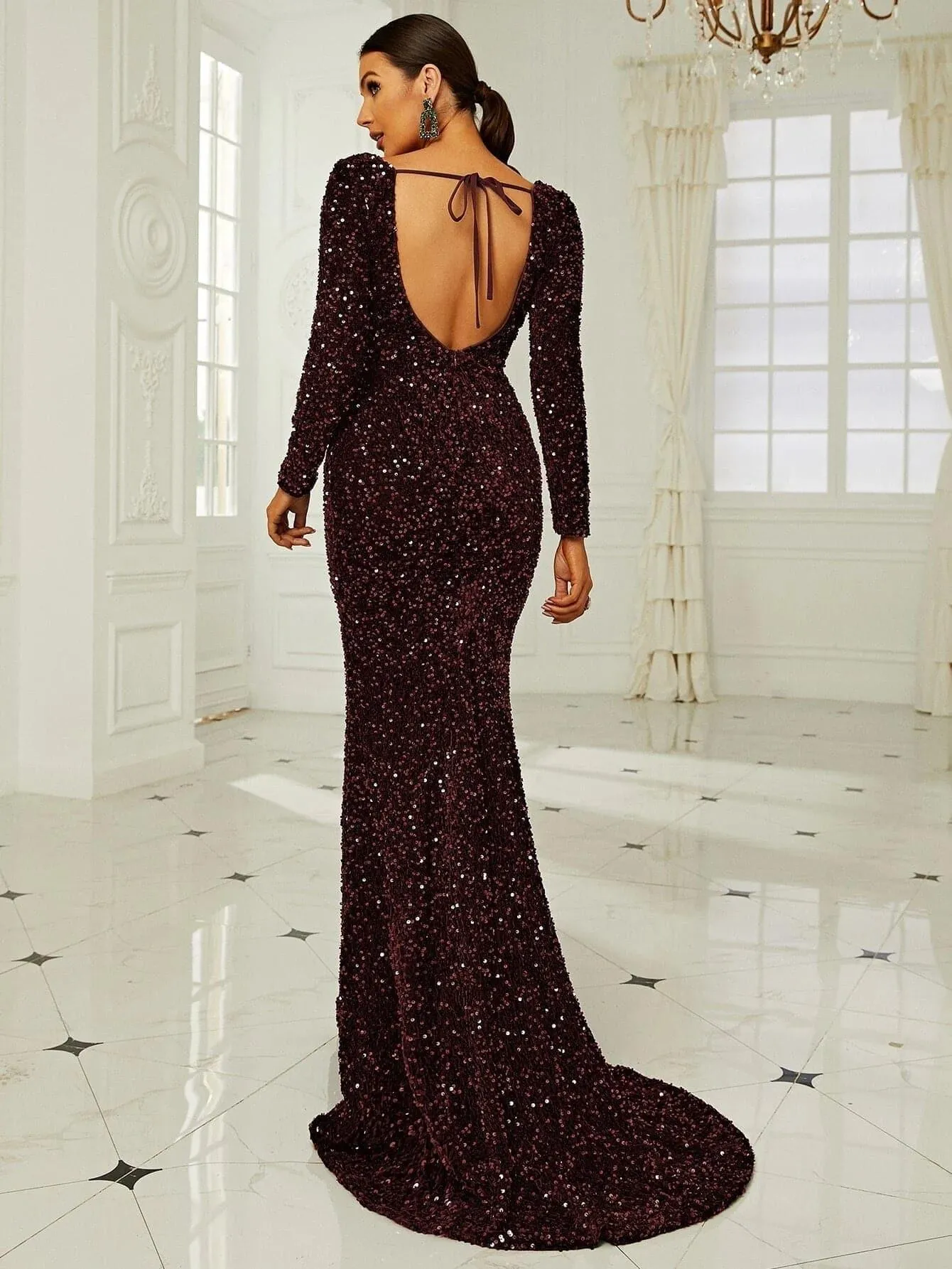 Emerald Green Sequin Mermaid Maxi Prom Dress XH2193