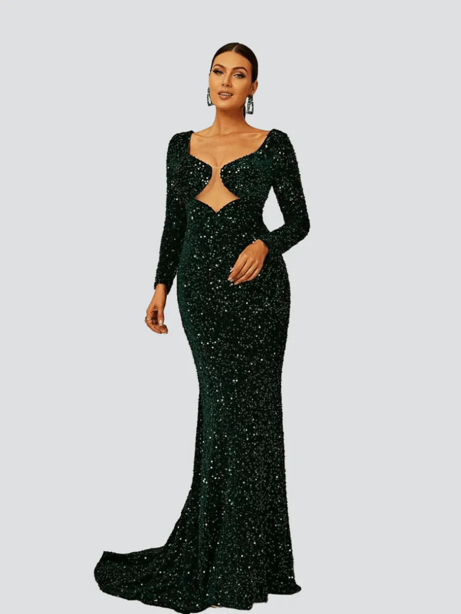 Emerald Green Sequin Mermaid Maxi Prom Dress XH2193