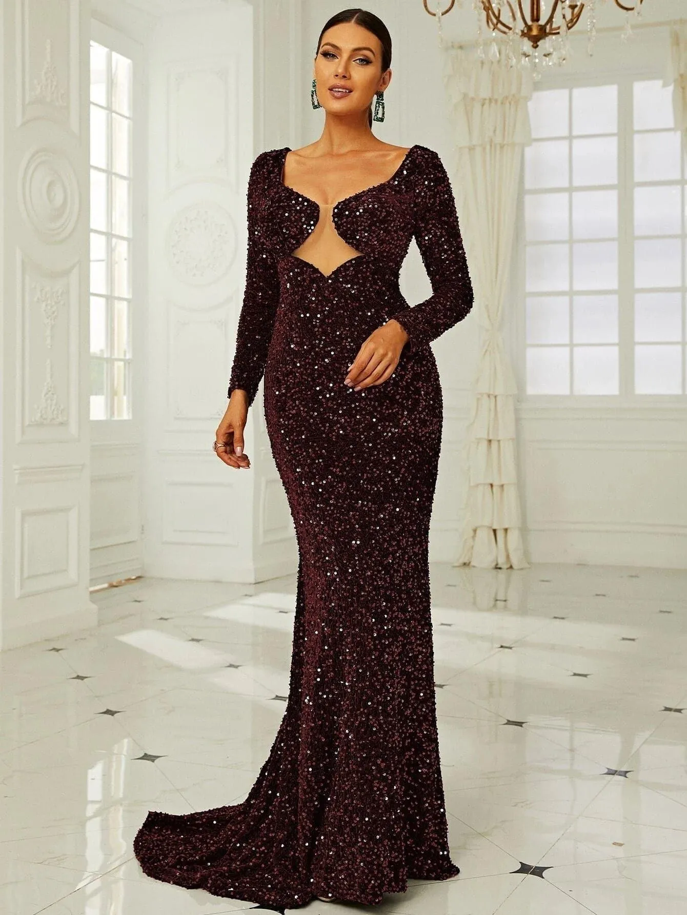 Emerald Green Sequin Mermaid Maxi Prom Dress XH2193