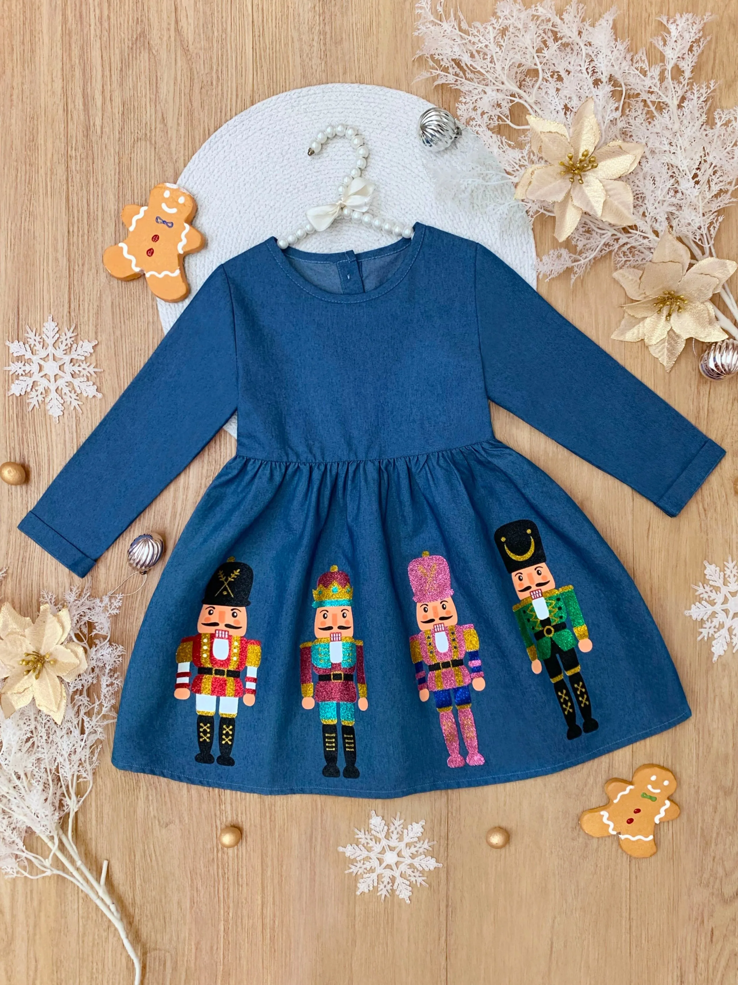 Enchanting Nutcracker Glitter Denim Dress