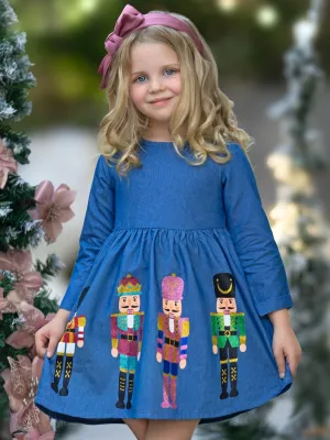 Enchanting Nutcracker Glitter Denim Dress