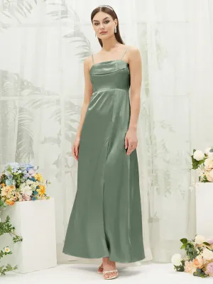 Eucalyptus Satin Convertible Slit Floor Length  Bridesmaid Dresses