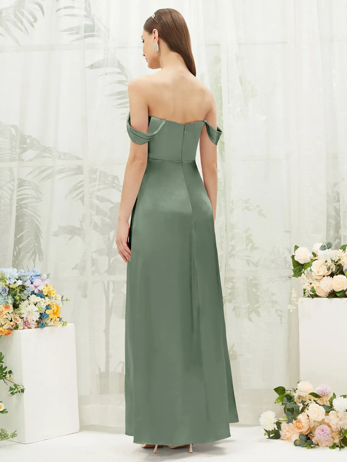 Eucalyptus Satin Convertible Slit Floor Length  Bridesmaid Dresses