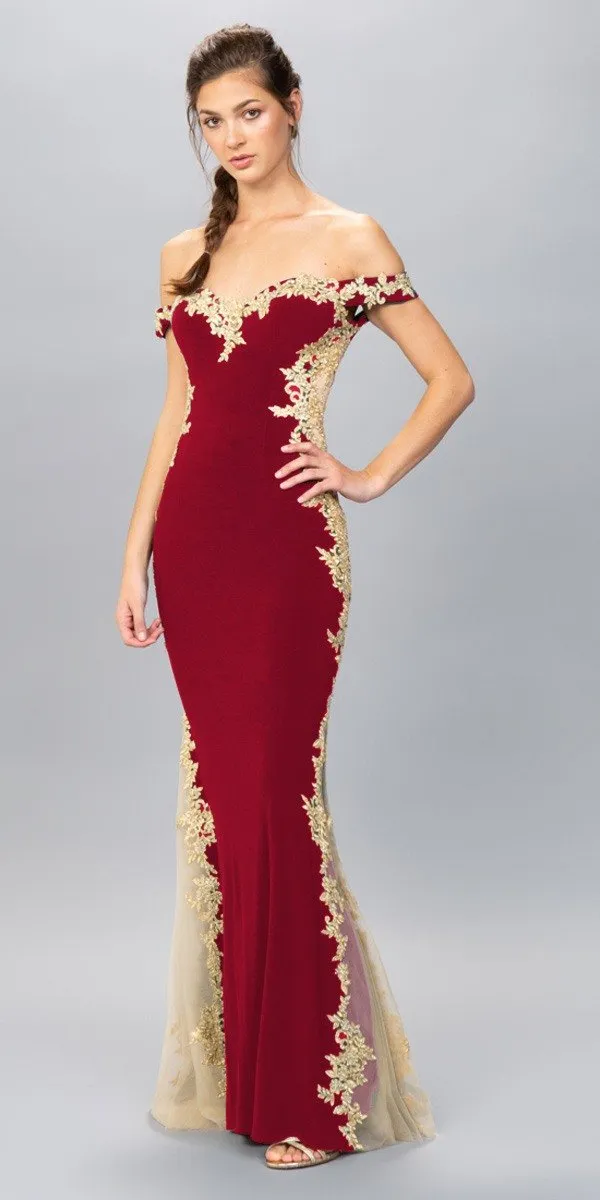 Eureka 7006 Off-Shoulder Long Mermaid Dress with Lace Trim