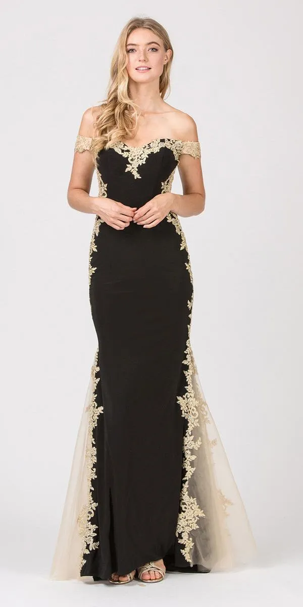 Eureka 7006 Off-Shoulder Long Mermaid Dress with Lace Trim