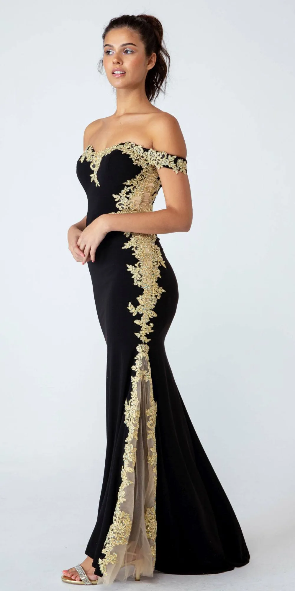 Eureka 7006 Off-Shoulder Long Mermaid Dress with Lace Trim