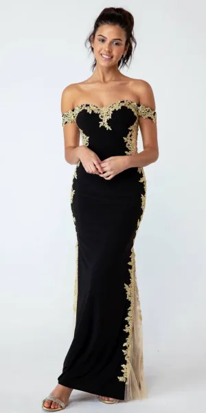 Eureka 7006 Off-Shoulder Long Mermaid Dress with Lace Trim