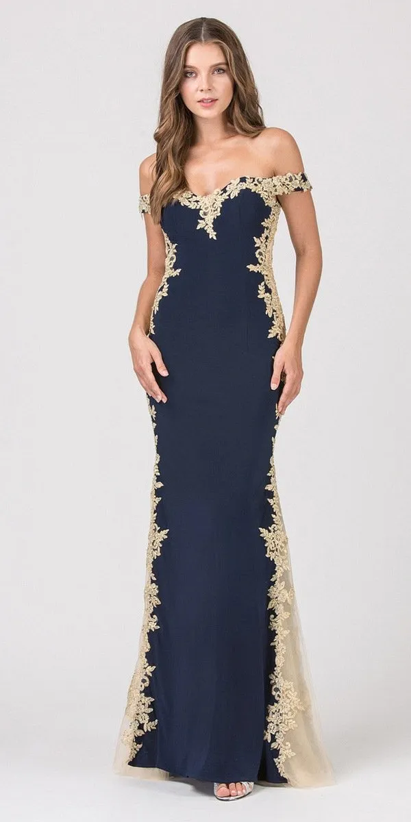 Eureka 7006 Off-Shoulder Long Mermaid Dress with Lace Trim