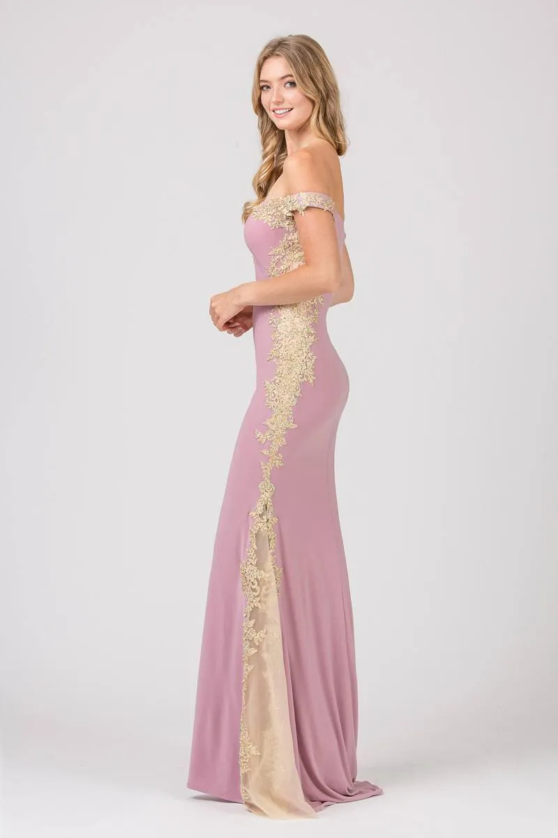 Eureka 7006 Off-Shoulder Long Mermaid Dress with Lace Trim