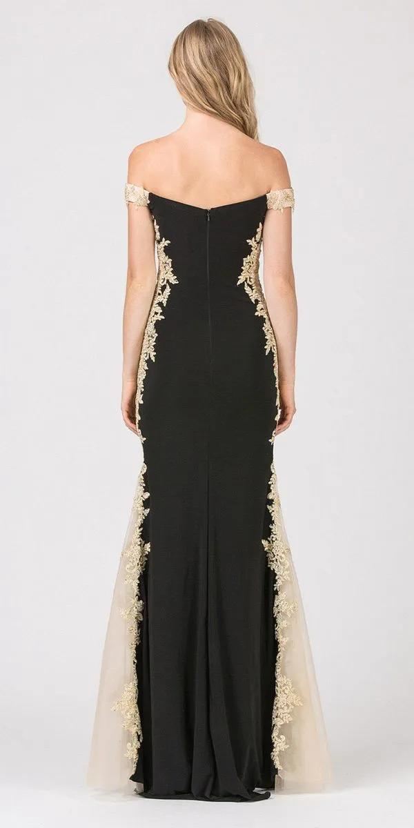 Eureka 7006 Off-Shoulder Long Mermaid Dress with Lace Trim