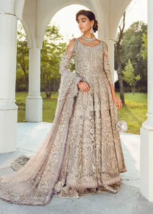 Exaggerated Designer Pakistani Bridal Lehenga Dress in Embellished Silver Lehenga Gown with Heavy Zardozi Work on Net Chiffon #BN921