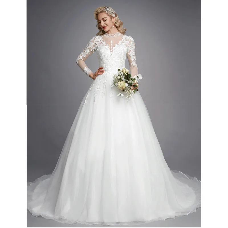 [Final Sale] XXL Illusion Applique Princess Wedding Dress