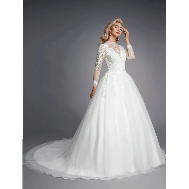 [Final Sale] XXL Illusion Applique Princess Wedding Dress
